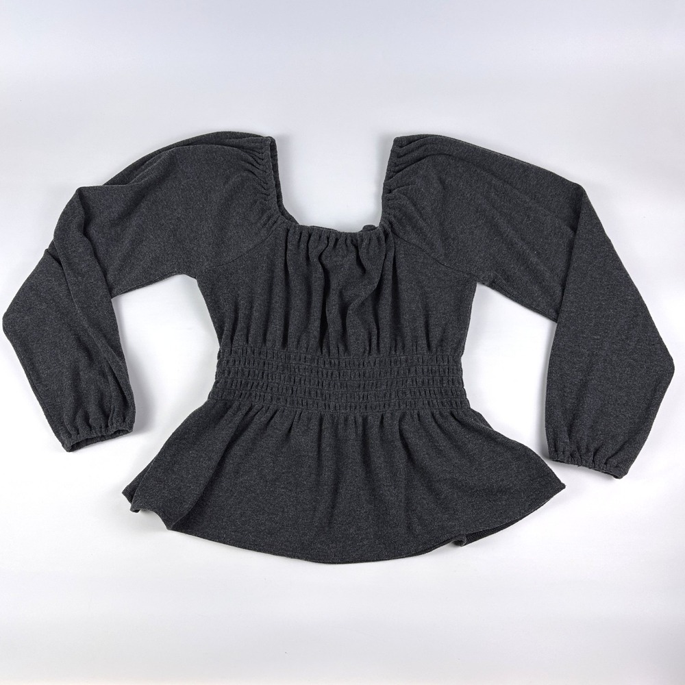NWT Madewell Plush Square‎ Neck Smocked Shirt Womens Sz M Charcoal Gray Peasant